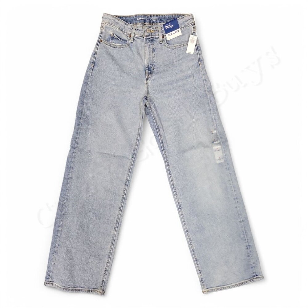 Old Navy Sky-Hi Wide Leg Extra High-Rise Denim Jeans, Lightly Distressed, Size 4